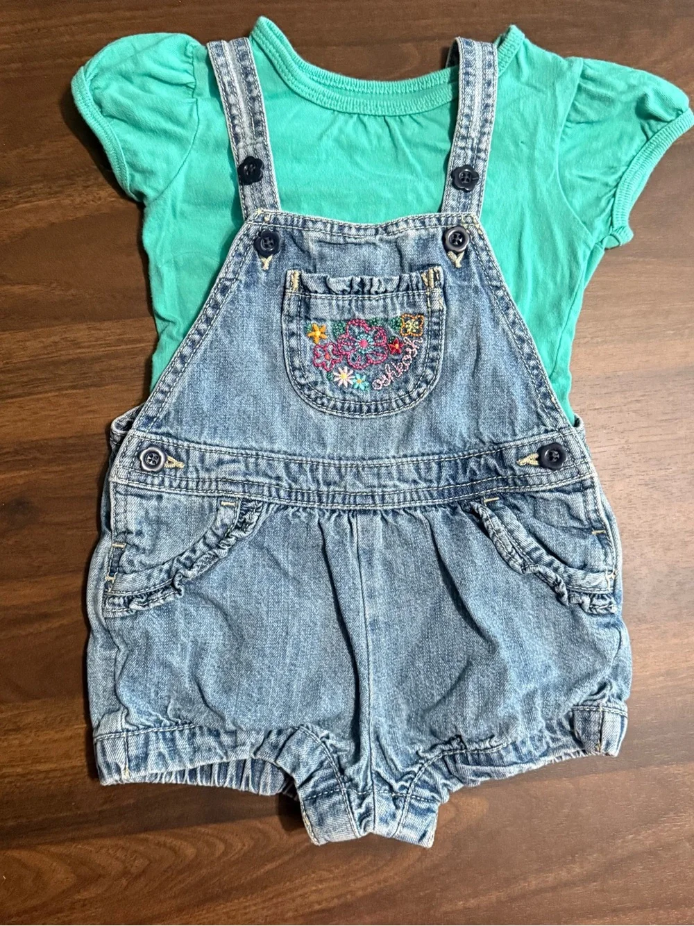 Baby girl vintage Oshkosh denim overalls and shirt set